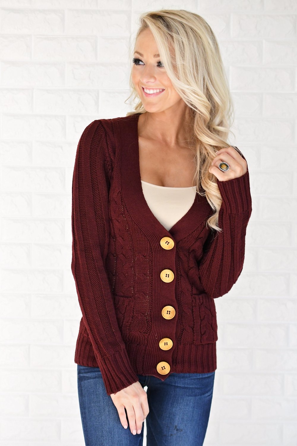 Burgundy Button Up Cardigan