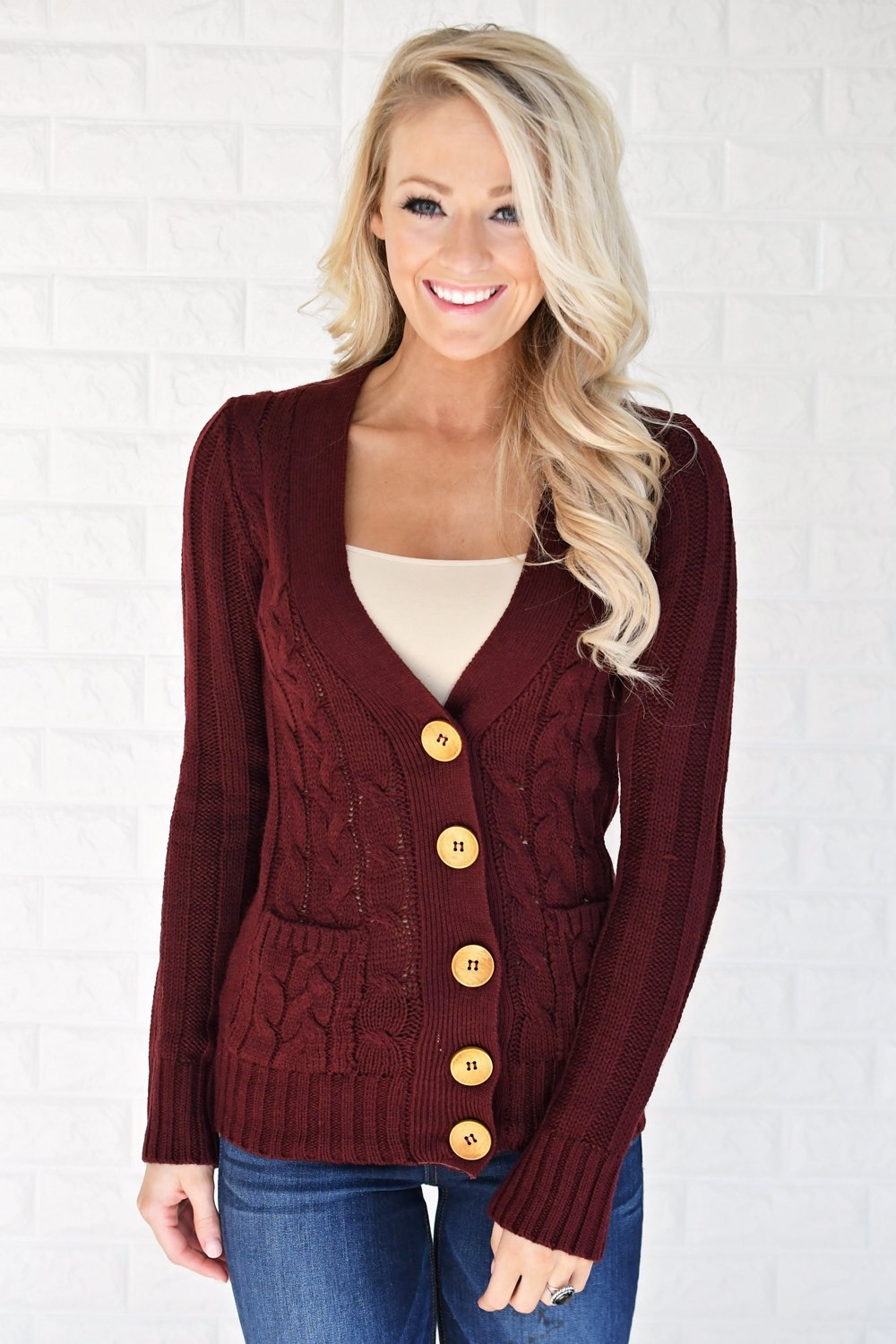 Burgundy Button Up Cardigan