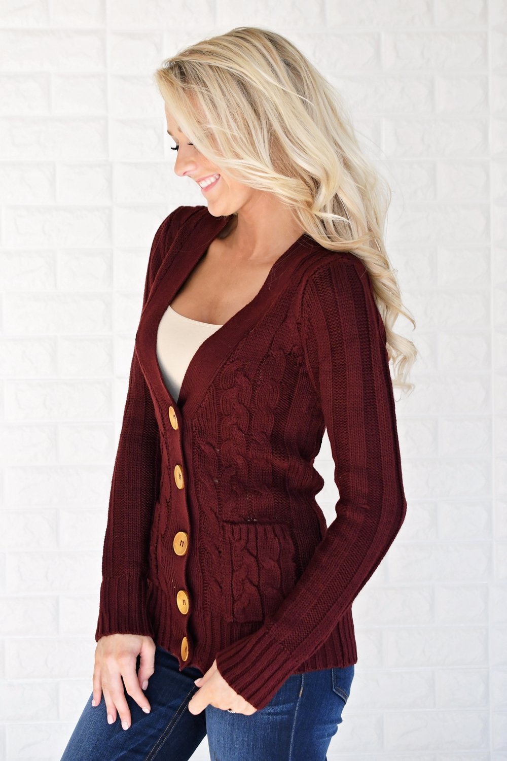 Burgundy Button Up Cardigan