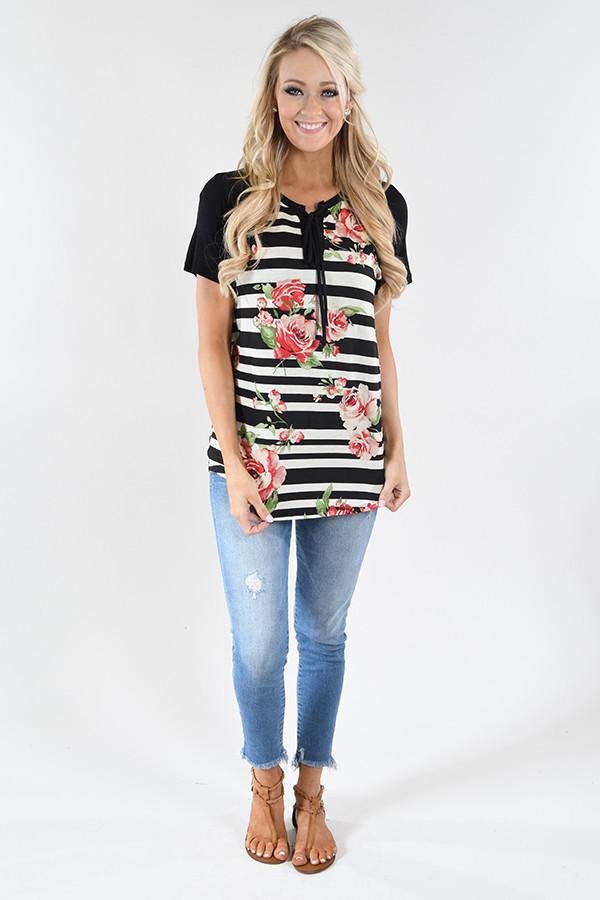 Dance Party Floral & Stripes Top