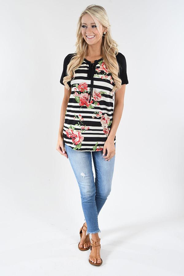 Dance Party Floral & Stripes Top