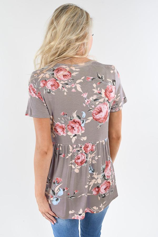 Favorite Lace Up Top ~ Floral Stone