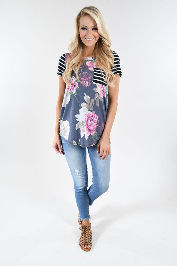 Tulip Time Pocket Top - Navy