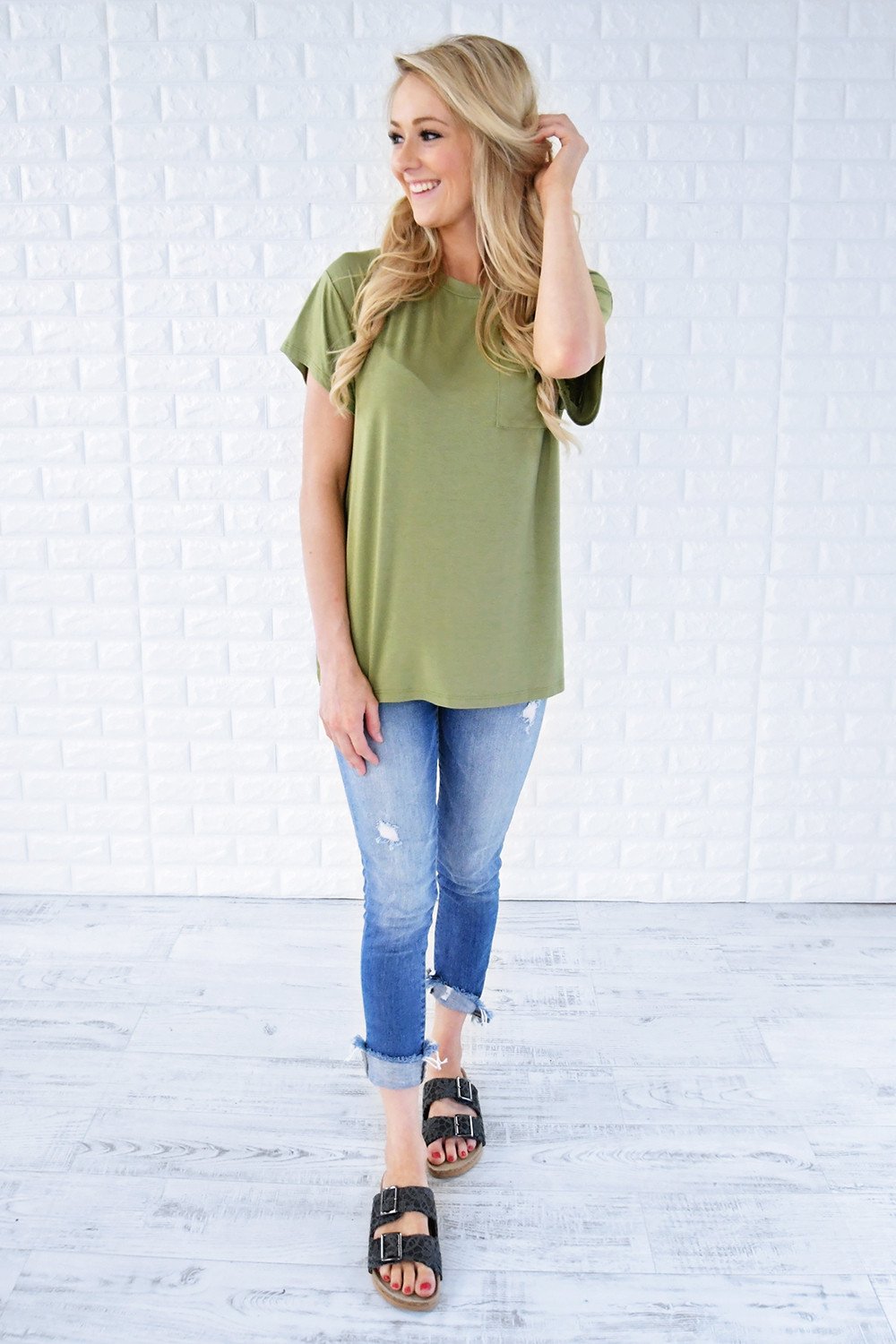 Ready or Not Pocket Top ~ Olive