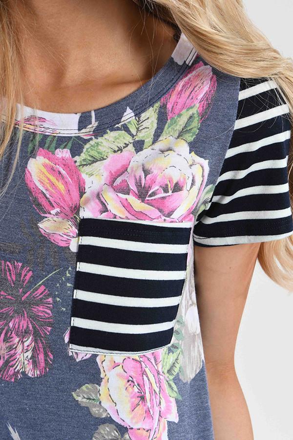 Tulip Time Pocket Top - Navy