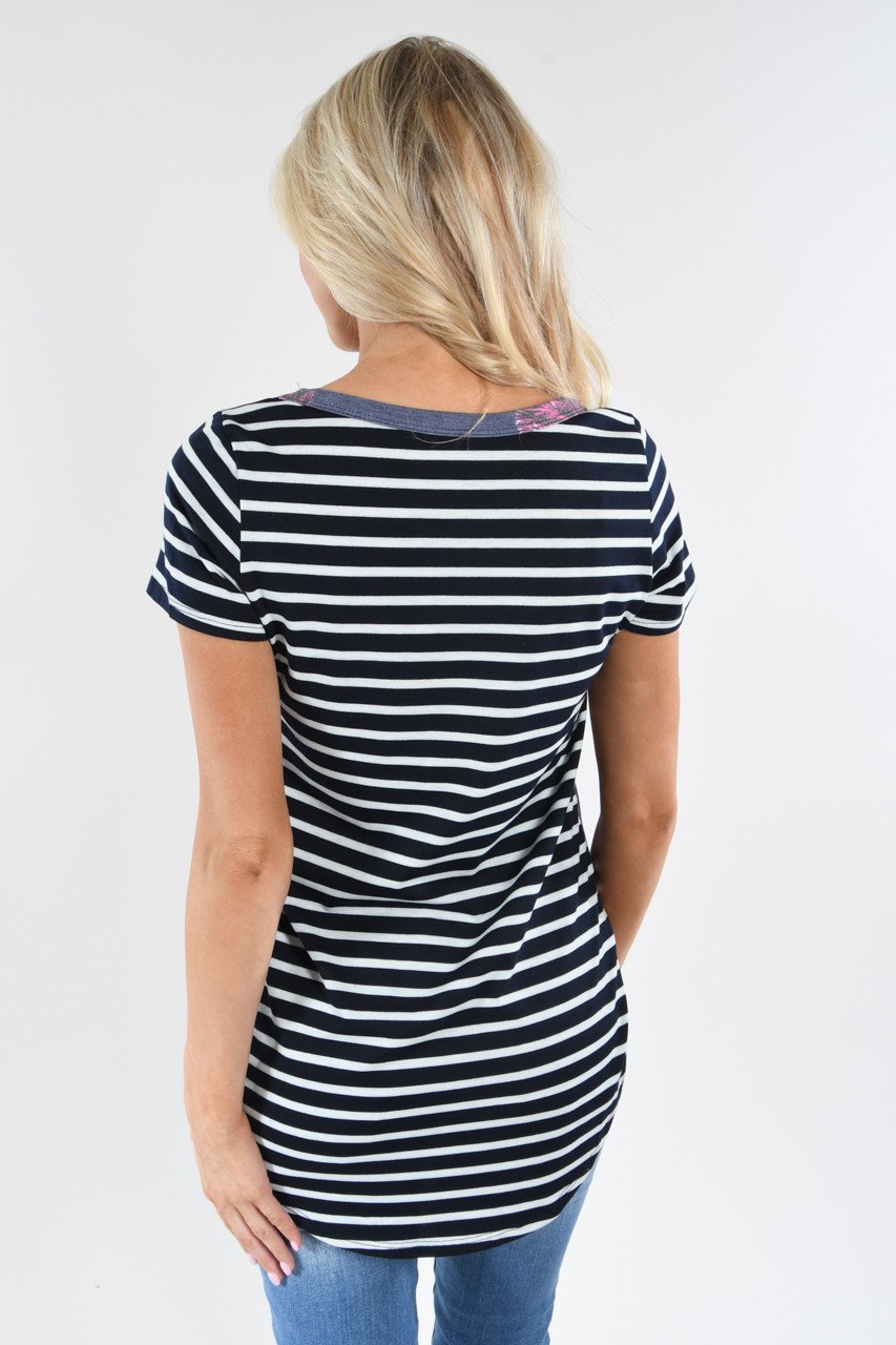 Tulip Time Pocket Top - Navy