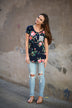 Navy Floral & Stripes Pocket Top
