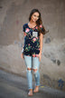 Navy Floral & Stripes Pocket Top