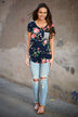 Navy Floral & Stripes Pocket Top