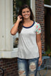 Collar Full of Color Floral Top ~ Grey & Mint