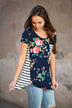 Navy Floral & Stripes Pocket Top