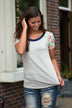Collar Full of Color Floral Top ~ Grey & Mint