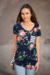 Navy Floral & Stripes Pocket Top