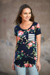 Navy Floral & Stripes Pocket Top