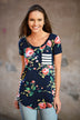 Navy Floral & Stripes Pocket Top