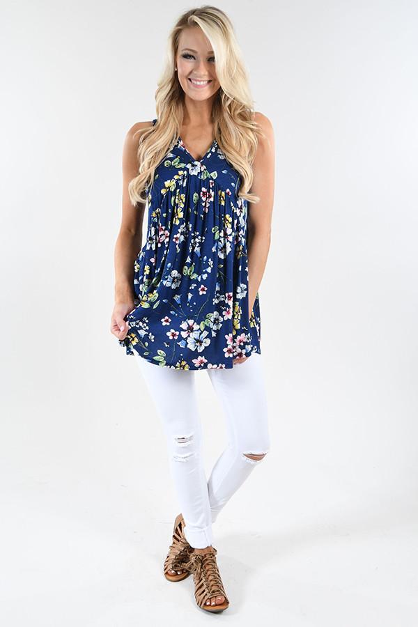 Summer Vibes Floral Tank Top ~ Navy