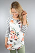 Light Grey Floral And Stripes Top