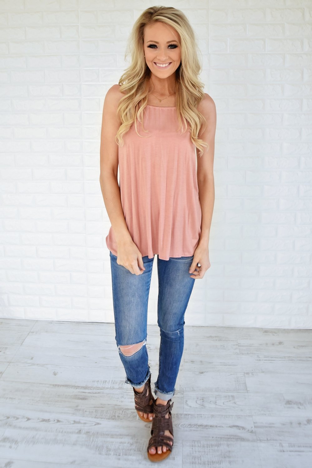 No Strings Attached Tank Top ~ Apricot