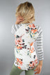Light Grey Floral And Stripes Top