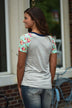 Collar Full of Color Floral Top ~ Grey & Mint