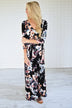 3/4 Sleeve Black Floral Maxi Dress