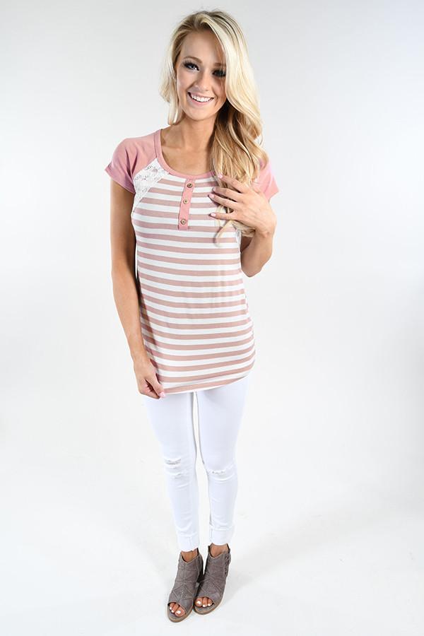Mauve Stripes & Lace Top