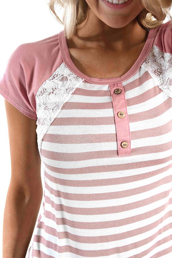 Mauve Stripes & Lace Top