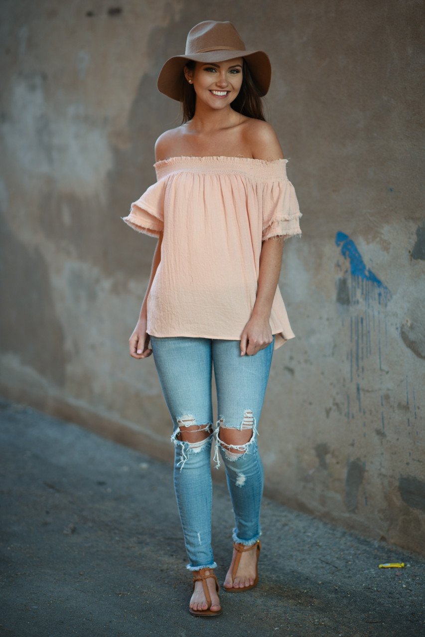 Peach Off The Shoulder Ruffle Top