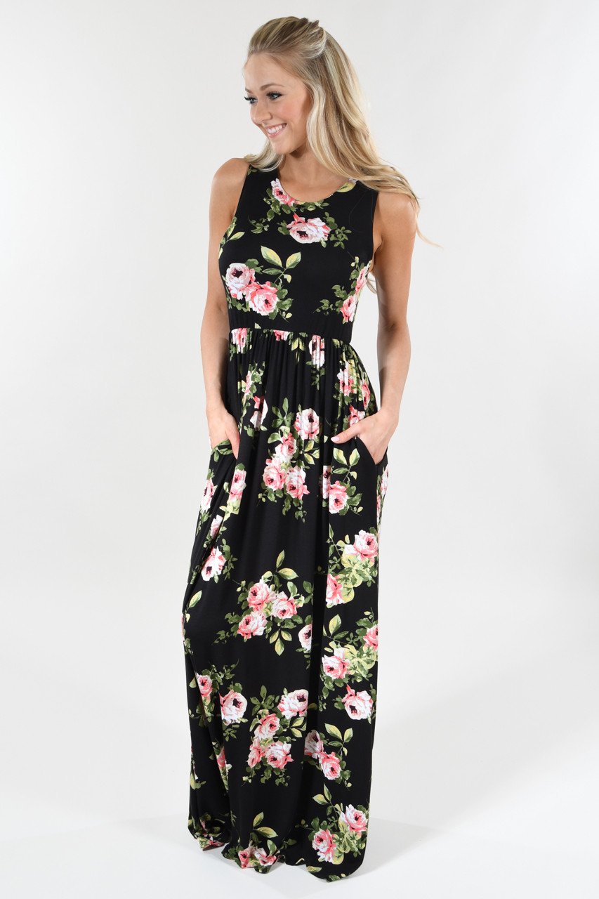 Black Roses Maxi Dress
