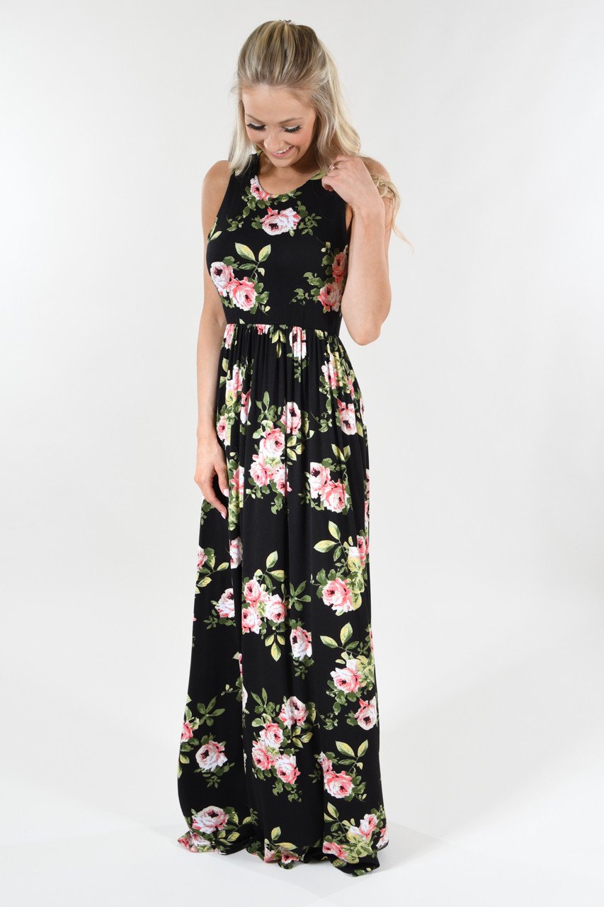 Black Roses Maxi Dress
