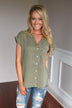 Just a Glance Olive Button Up Top