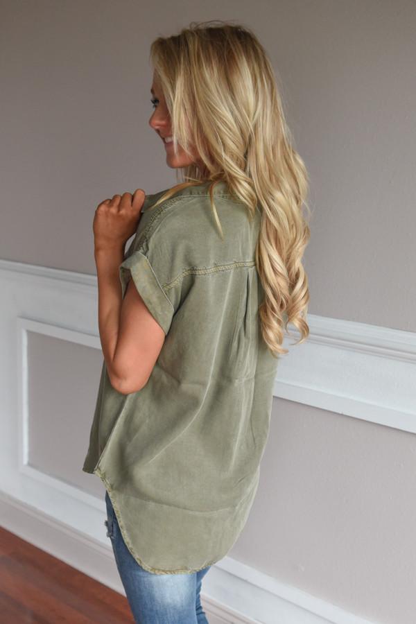 Just a Glance Olive Button Up Top