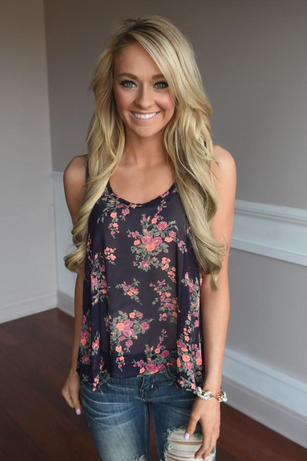 Midnight Blooms Tank ~ Navy