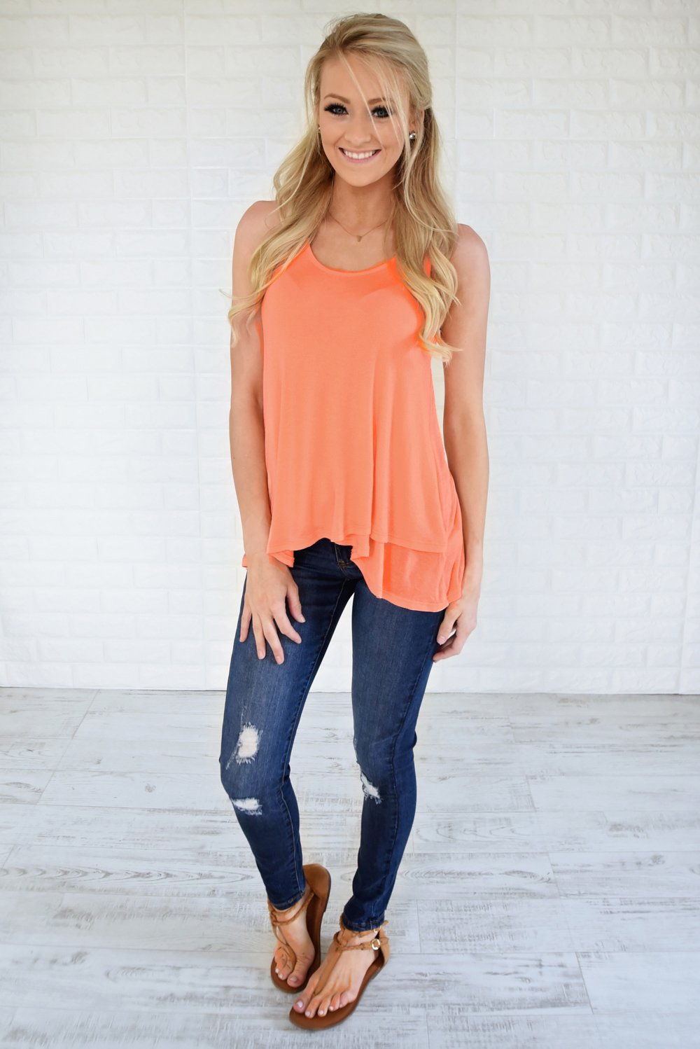 Wander On Tank Top ~ Coral