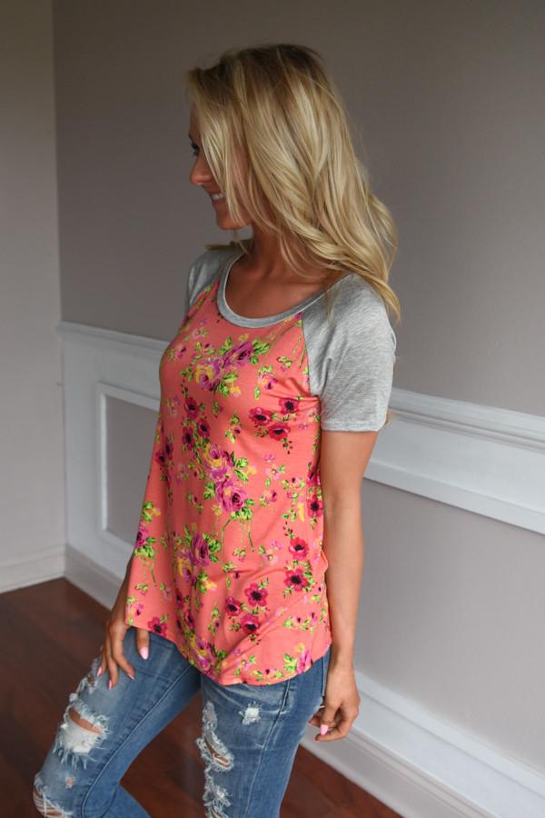 Coral Floral Top