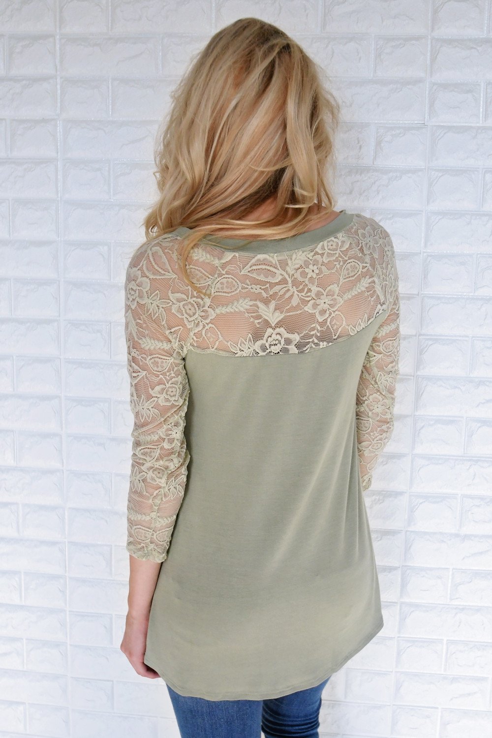 She's a Charmer Olive Lace Sleeve Top