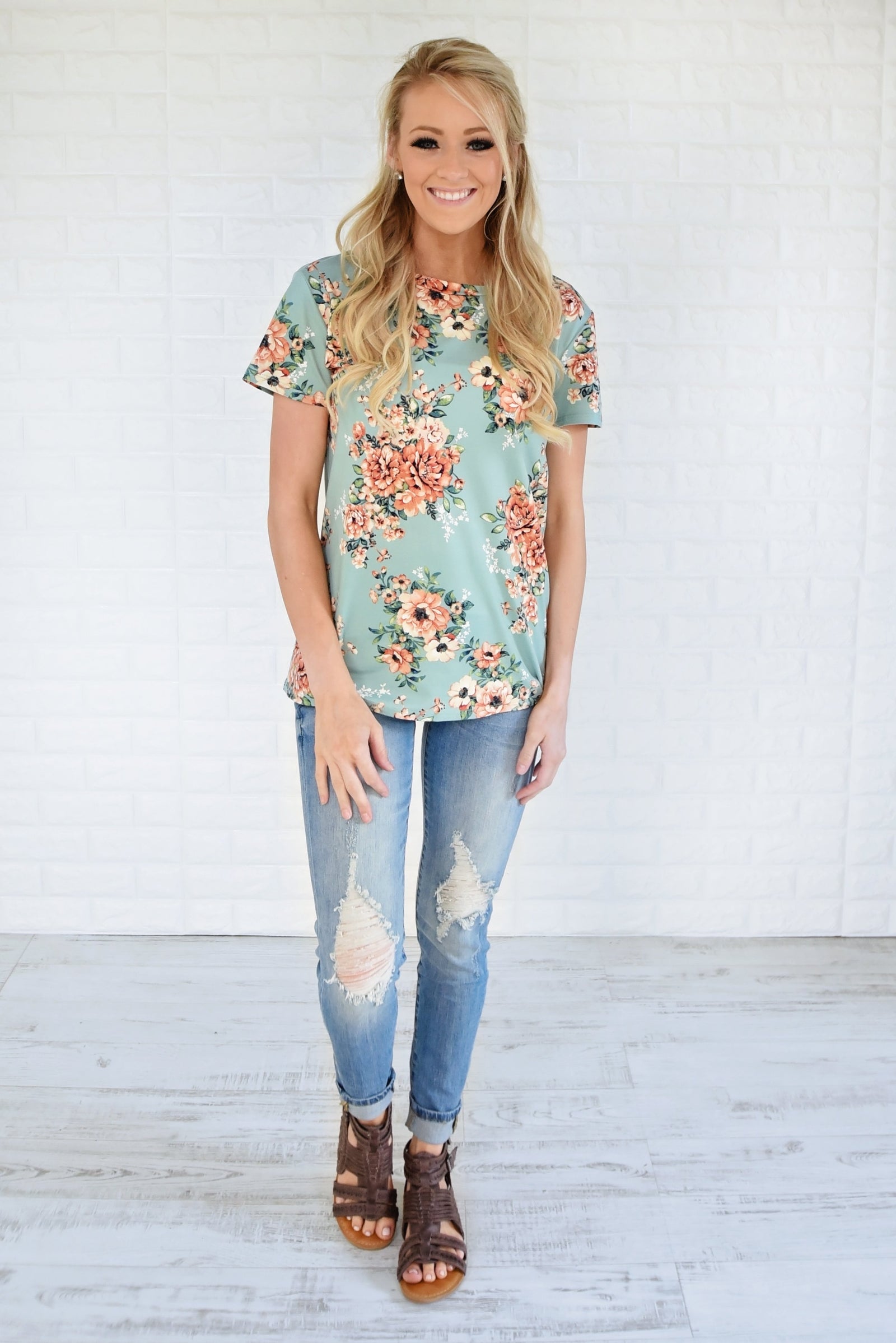Beautifully Blooming Top ~ Mint