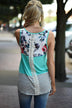Don't Let Me Down Floral Tank ~ Teal