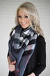 Steel Blue & Black Plaid Blanket Scarf