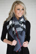 Steel Blue & Black Plaid Blanket Scarf