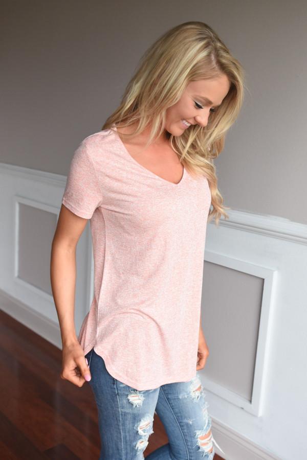 Simplicity V-Neck Top ~ Coral