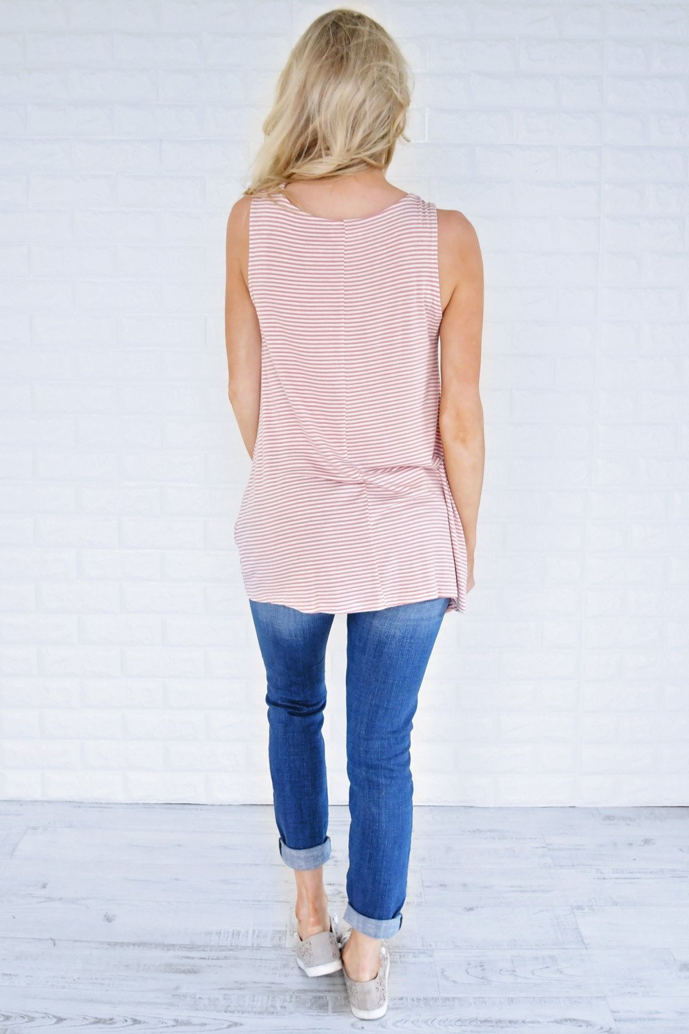 So Knotty Mauve Striped Tank Top