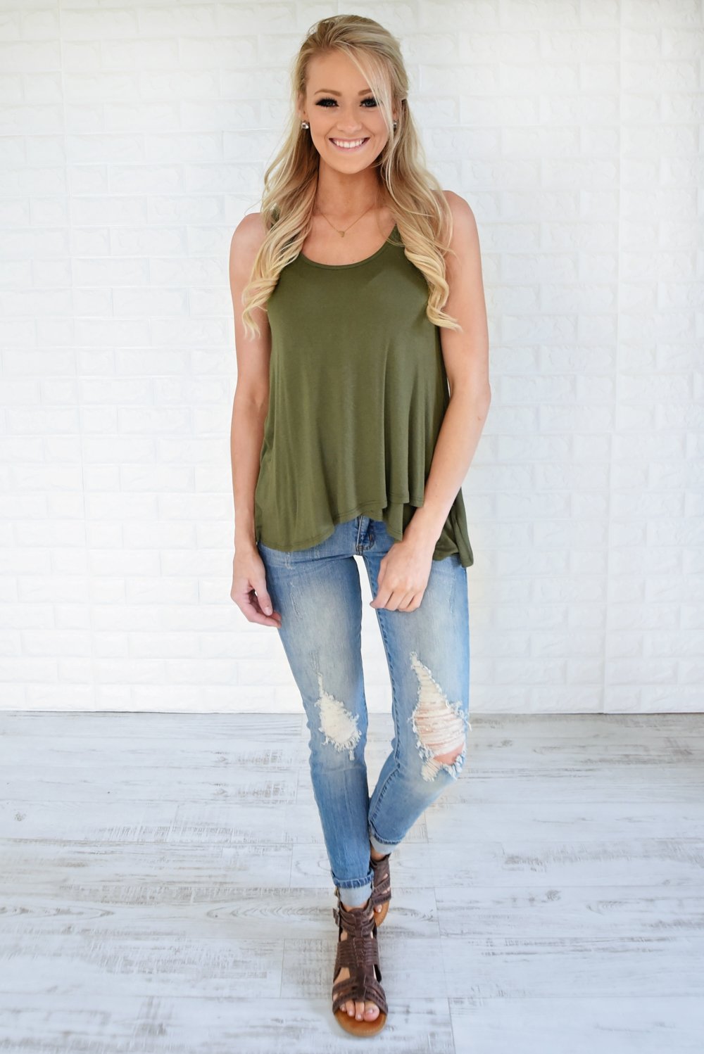 Wander On Tank Top ~ Olive
