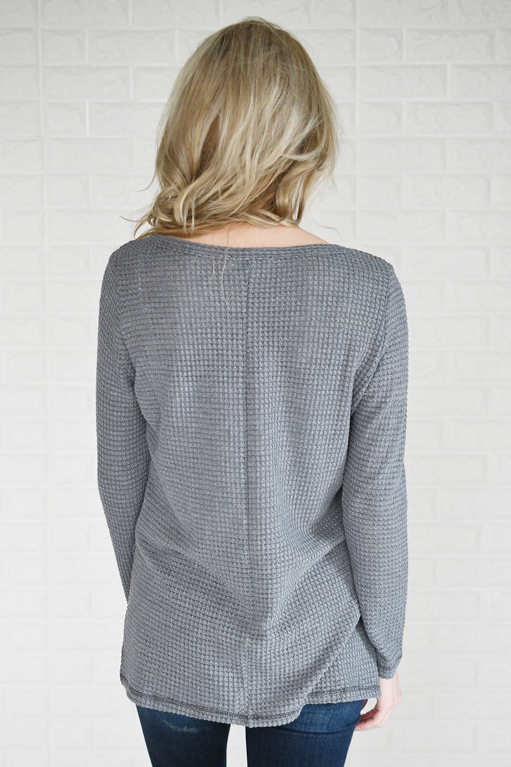 Soft Slate Blue Knit Thermal Top