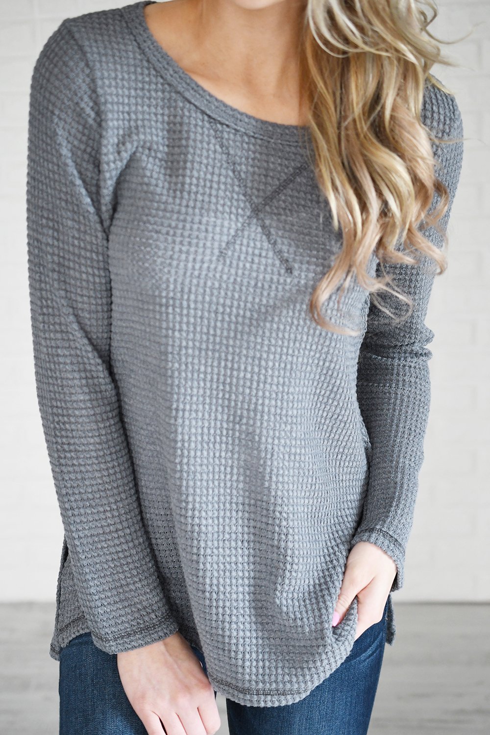 Soft Slate Blue Knit Thermal Top