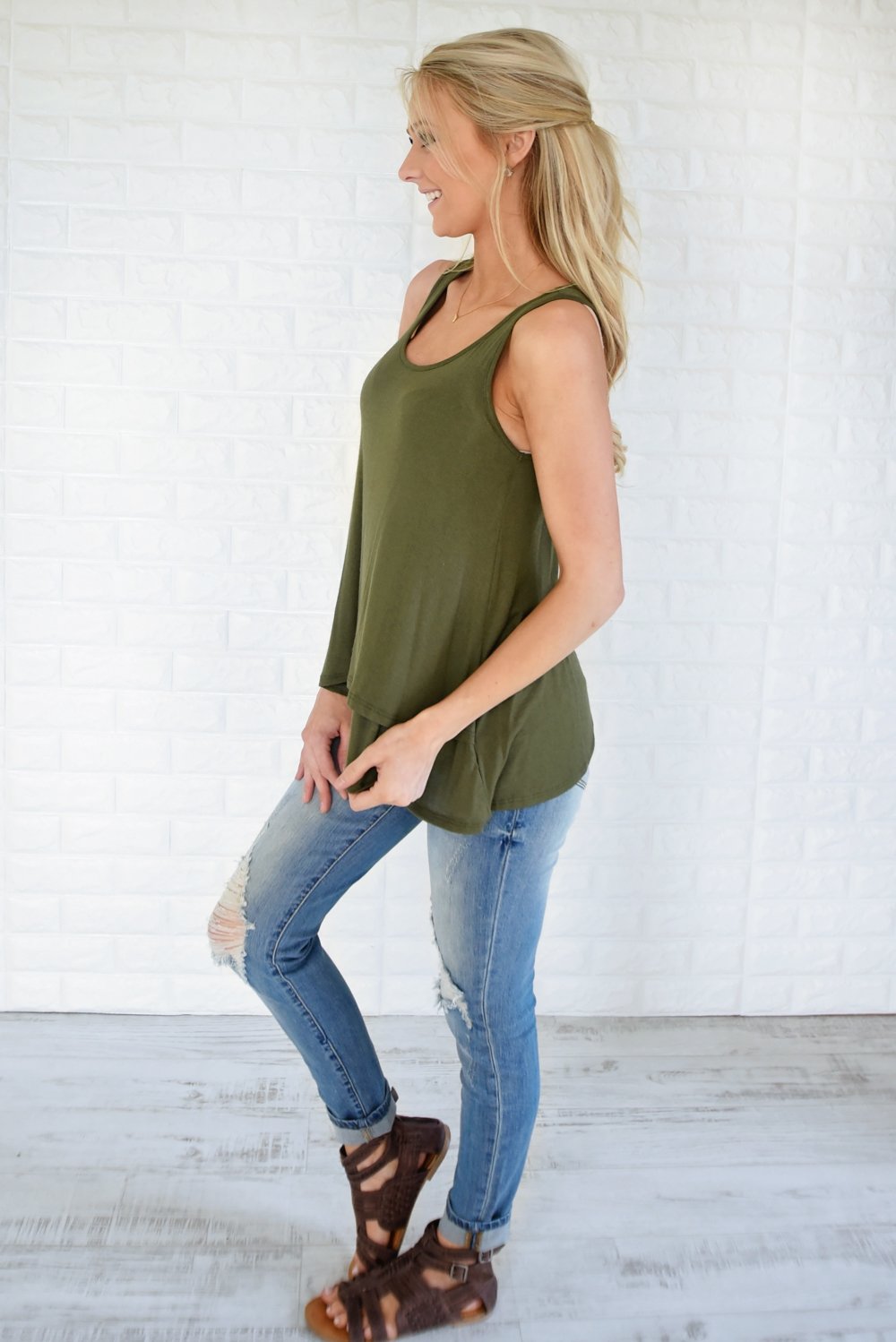 Wander On Tank Top ~ Olive