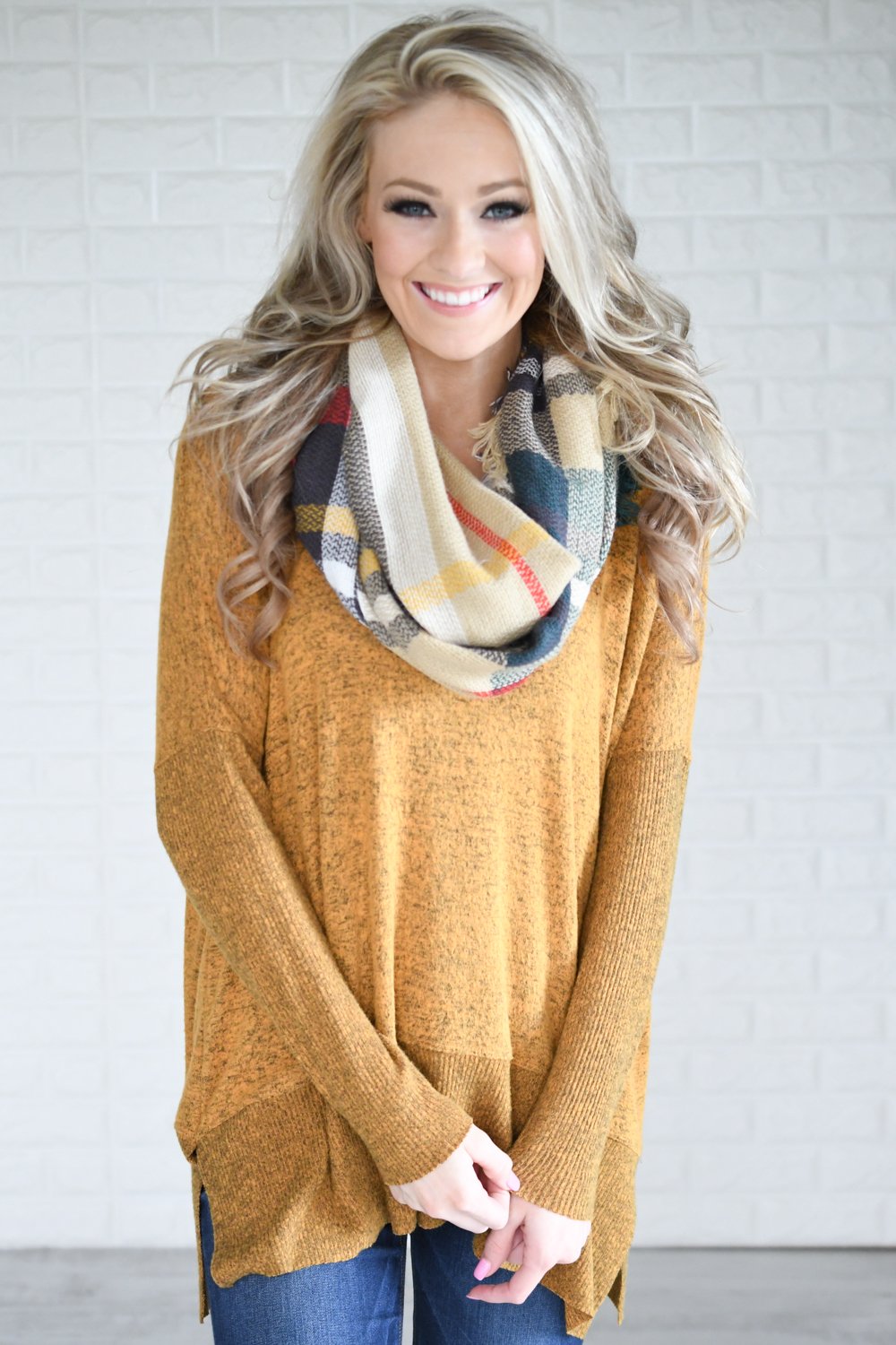 Pine & Camel Plaid Infinity Scarf