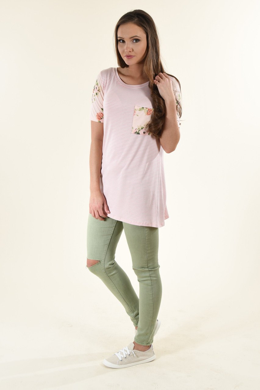 Peach & Pink Floral Pocket Top