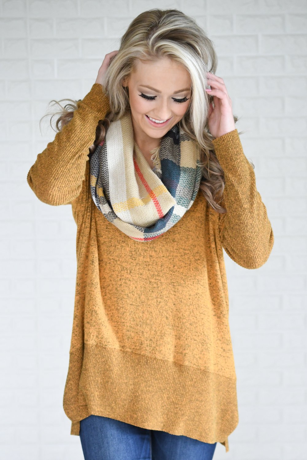 Pine & Camel Plaid Infinity Scarf
