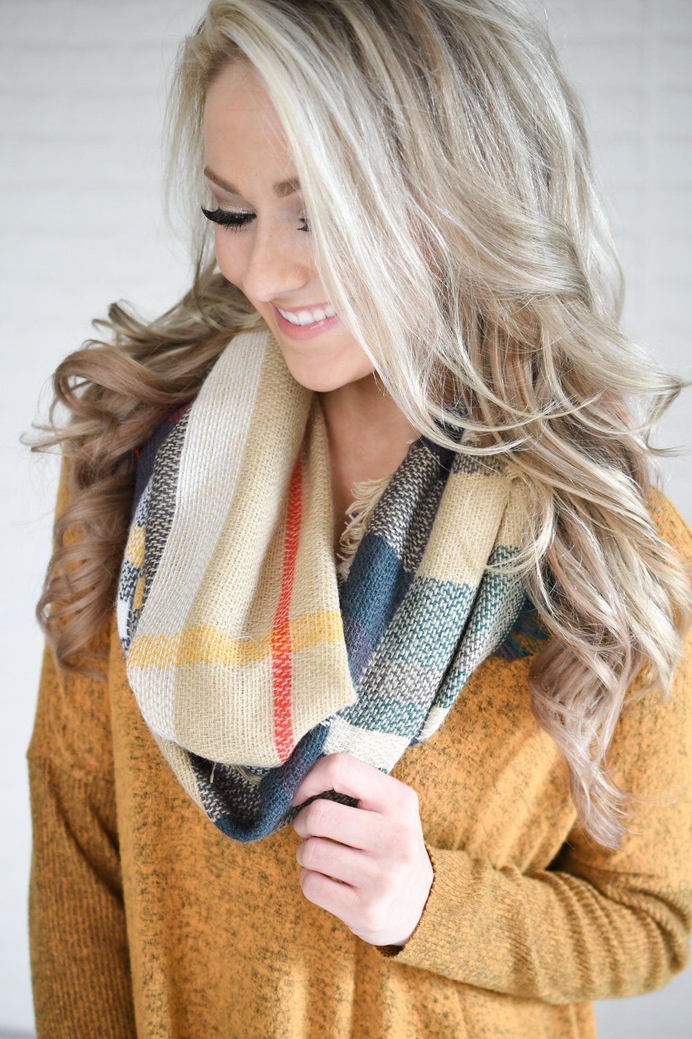 Pine & Camel Plaid Infinity Scarf